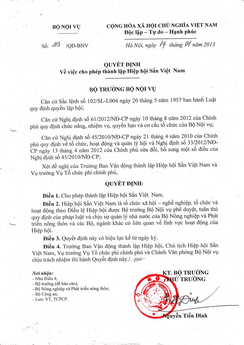 Quyết định thành lập Hiệp hội Sắn Việt Nam